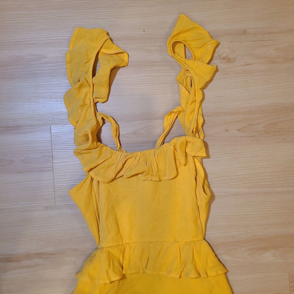 FOREVER 21 Yellow Gold Ruffle Tie-Back Midi Dress Womens Size Large - Picture 8 of 9